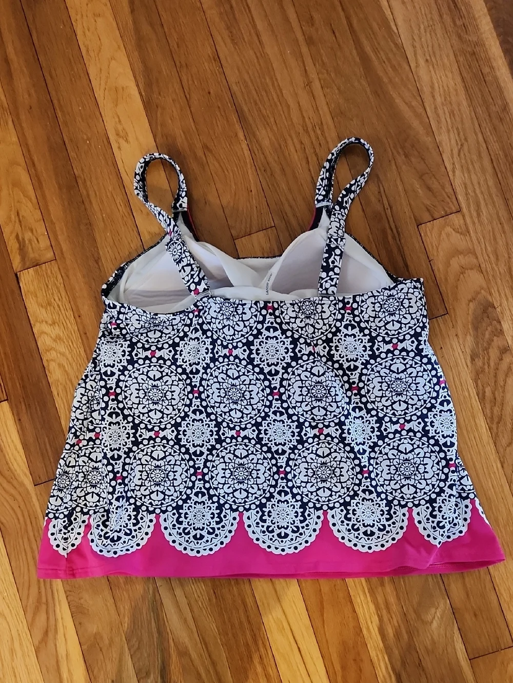 Lands' End NWOT Navy White Pink  Tankini Swim Top NWOT Plus size 18 W 🏖 - Picture 2 of 9